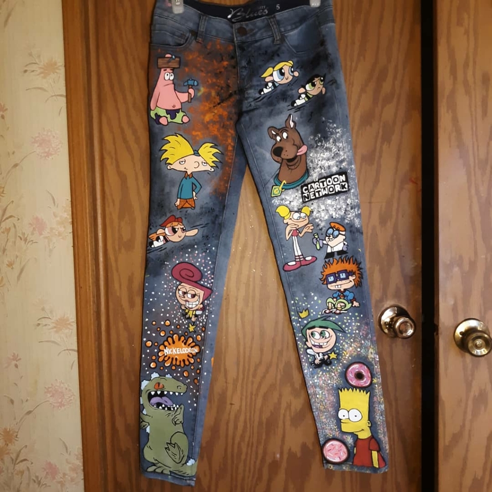 90s Cartoon Custom Painted Jeans